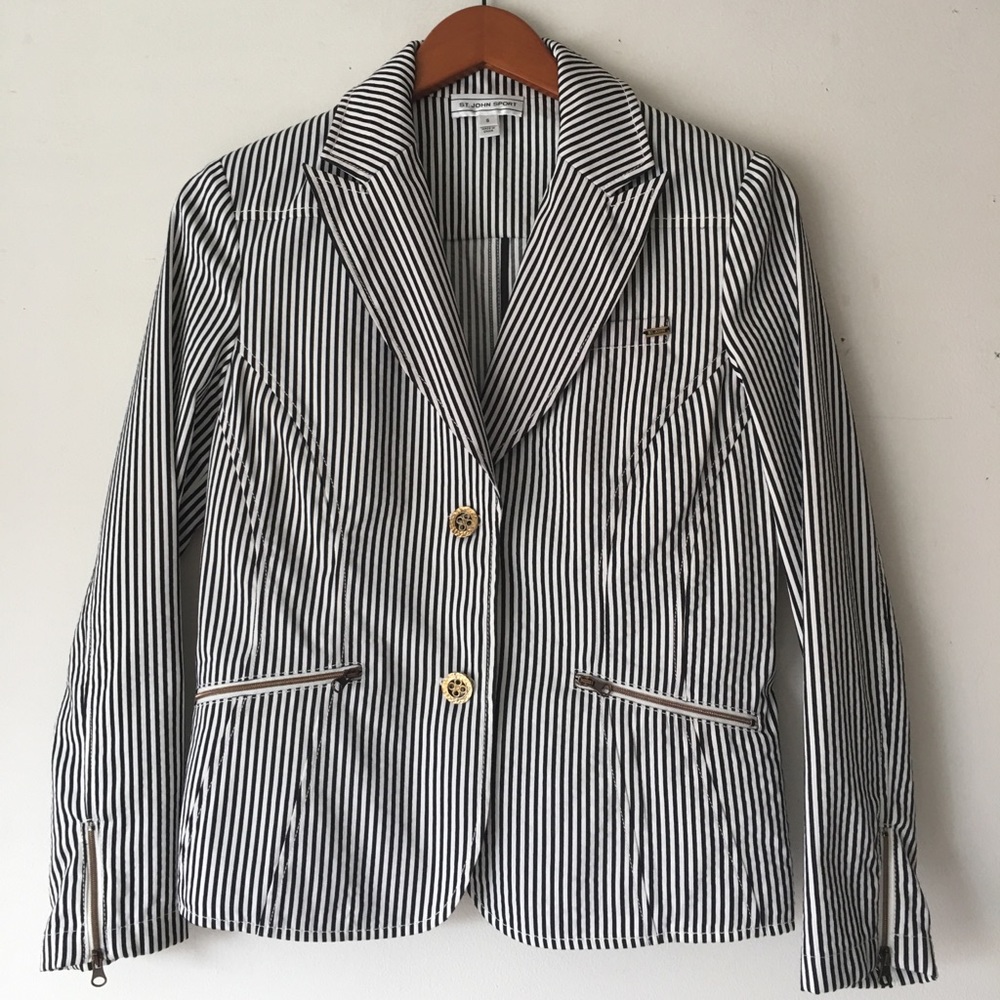 St John Sport Black White Stripes Jacket